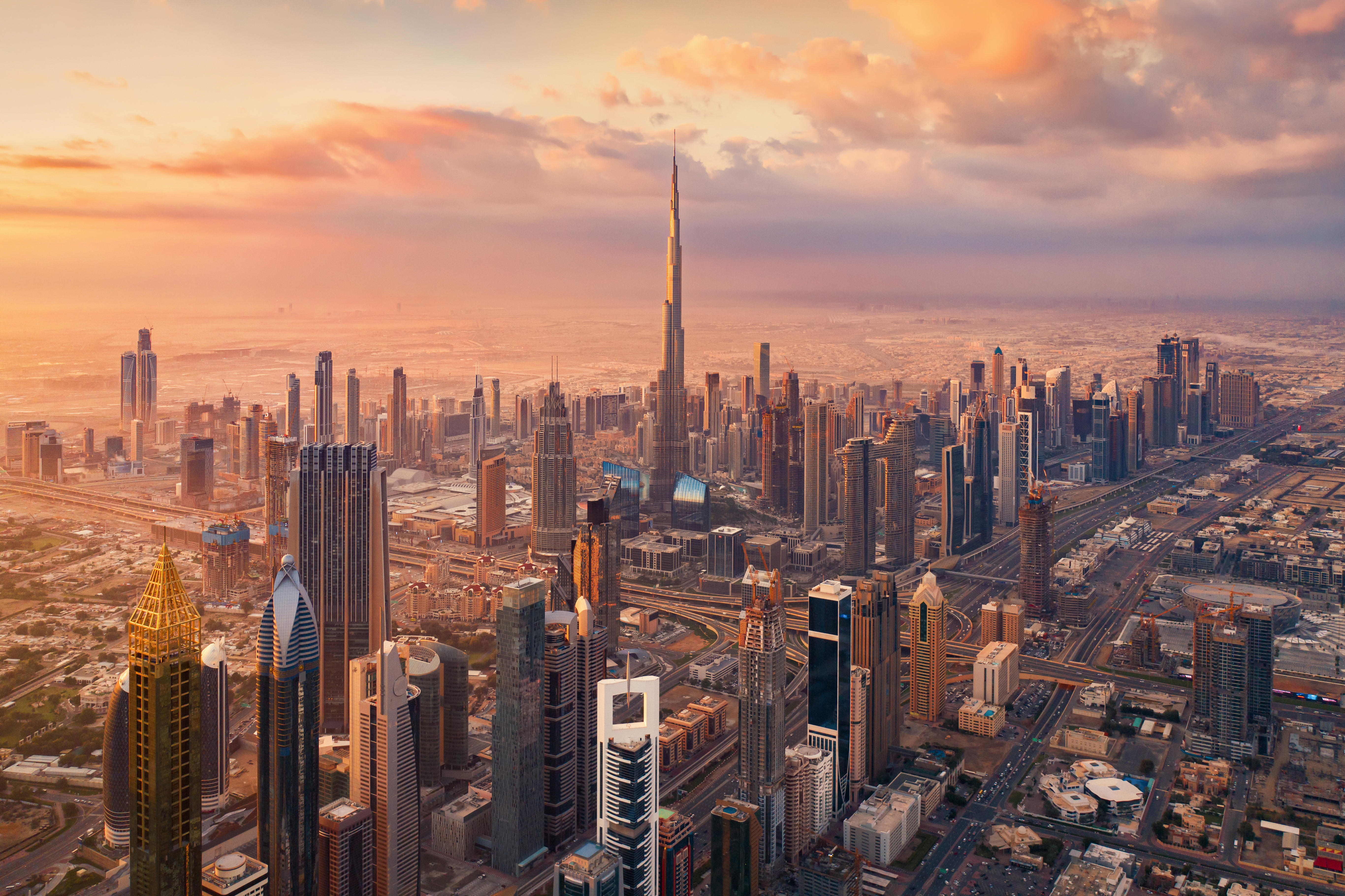 Dubai skyline at sunset